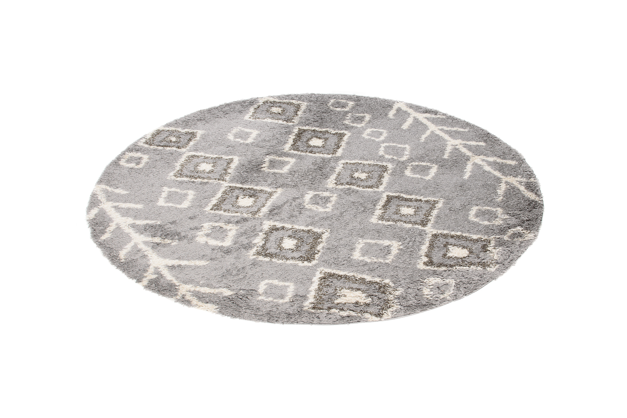 Tappeto Boho Rotondo Grigio Etnico Shaggy
