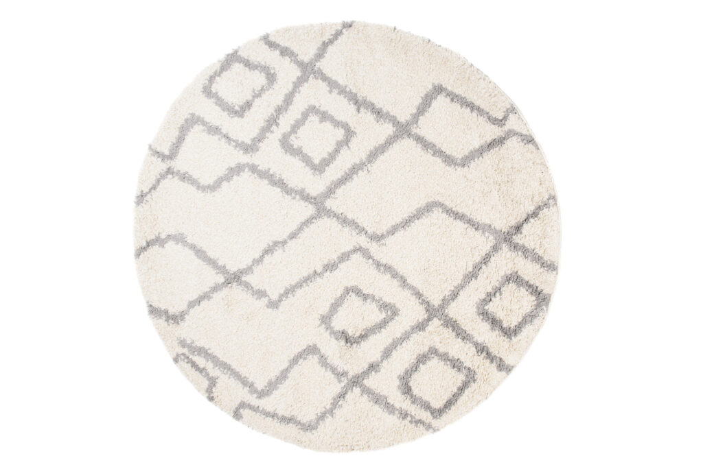 Tappeto Boho Rotondo Crema ZigZag Shaggy
