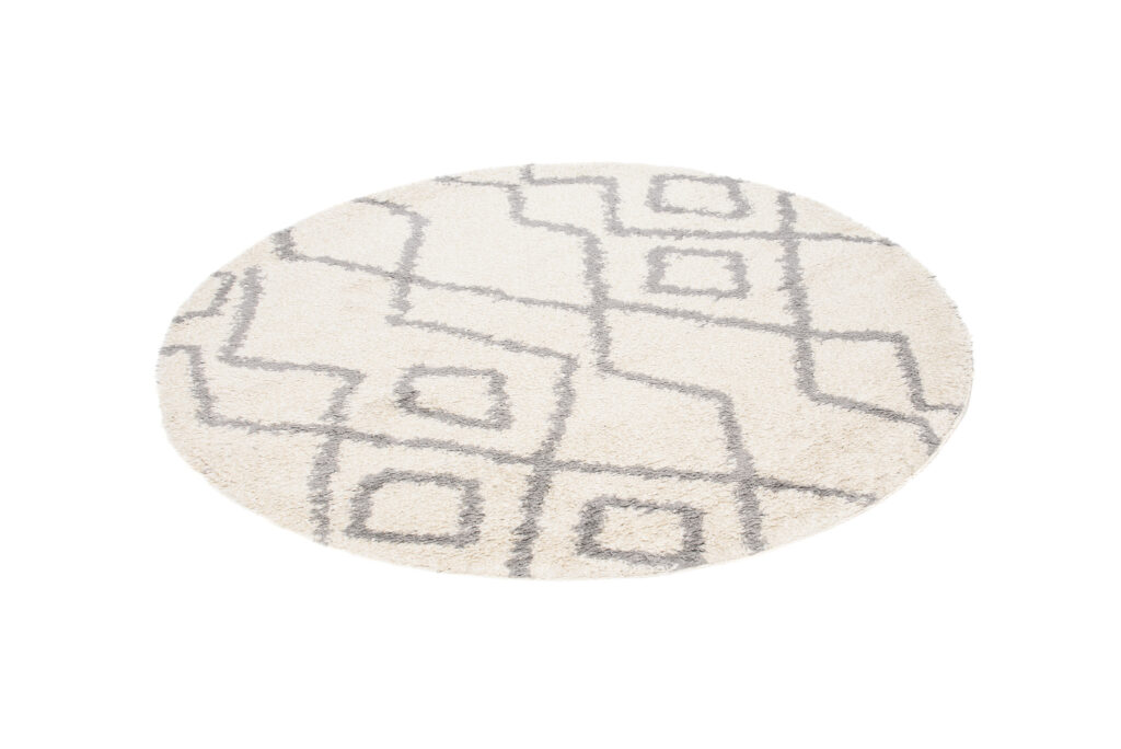 Tappeto Boho Rotondo Crema ZigZag Shaggy
