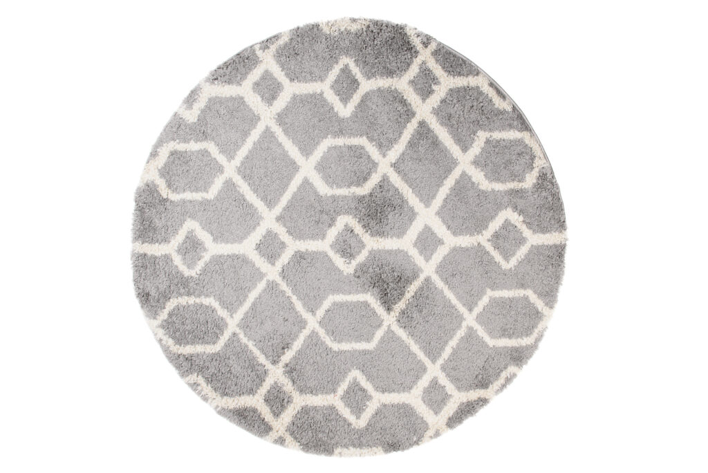 Tappeto Boho Rotondo Grigio Geometrico Shaggy