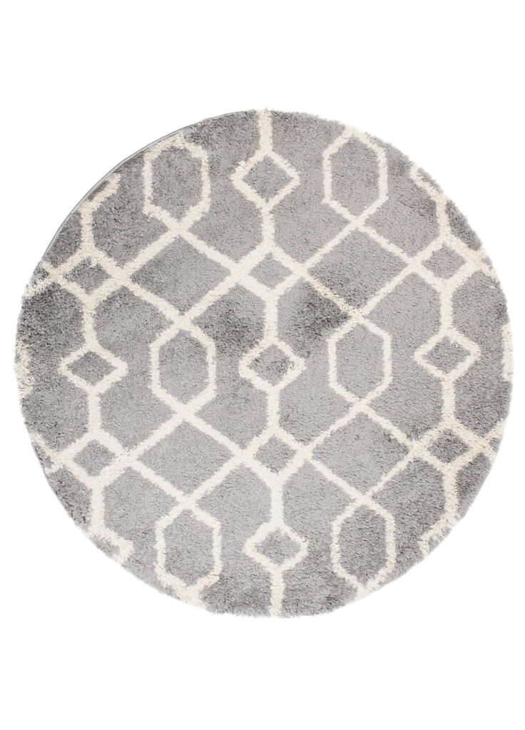 Tappeto Boho Rotondo Grigio Geometrico Shaggy
