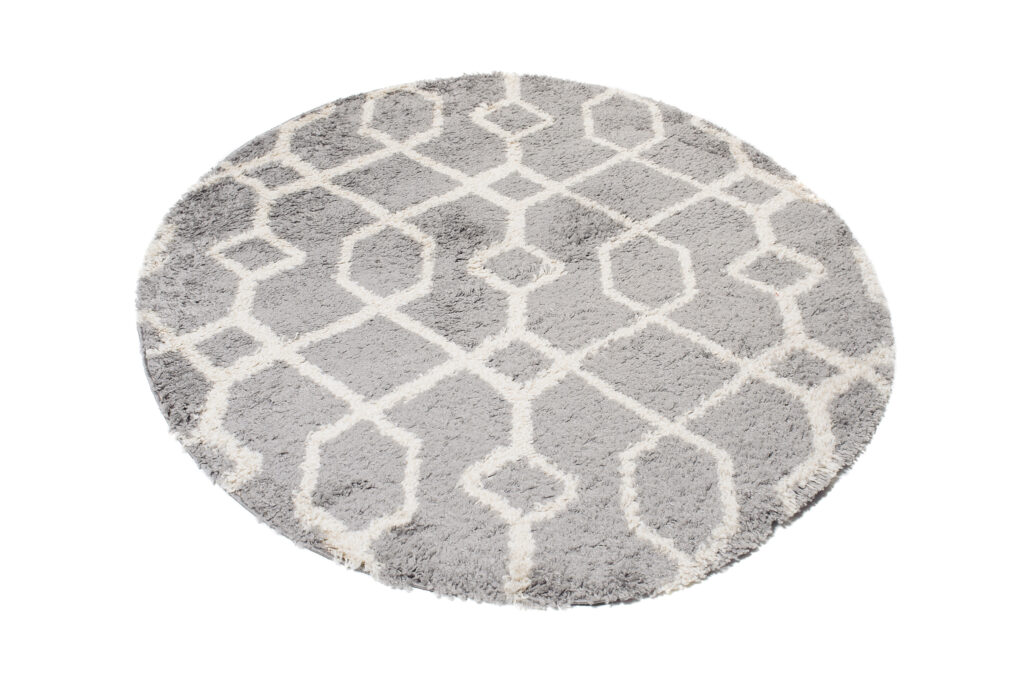 Tappeto Boho Rotondo Grigio Geometrico Shaggy