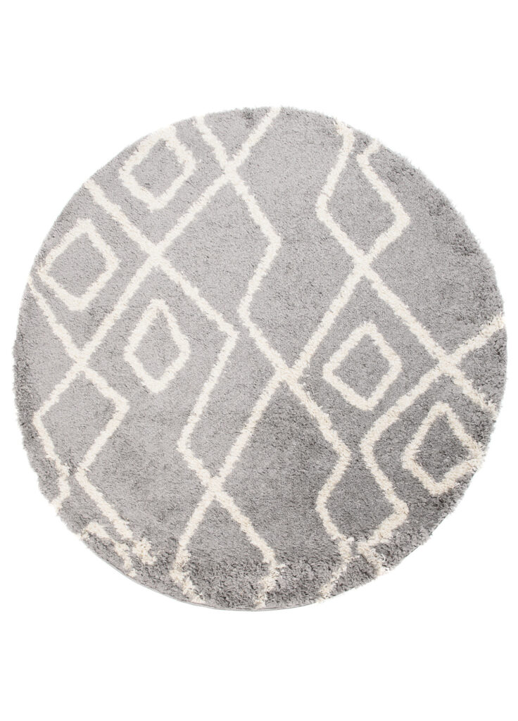 Tappeto Boho Rotondo Grigio ZigZag Shaggy