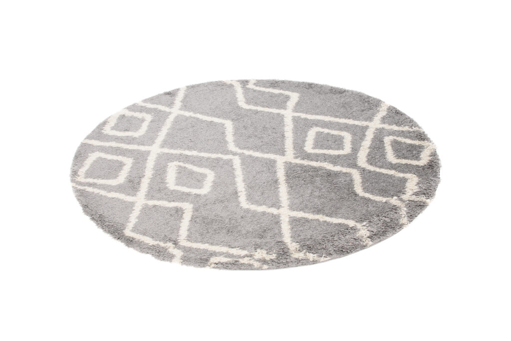 Tappeto Boho Rotondo Grigio ZigZag Shaggy
