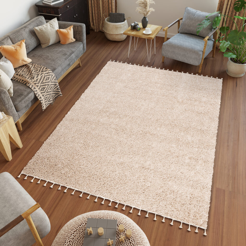 Tappeto Boho con Frange Beige Shaggy Tapiso