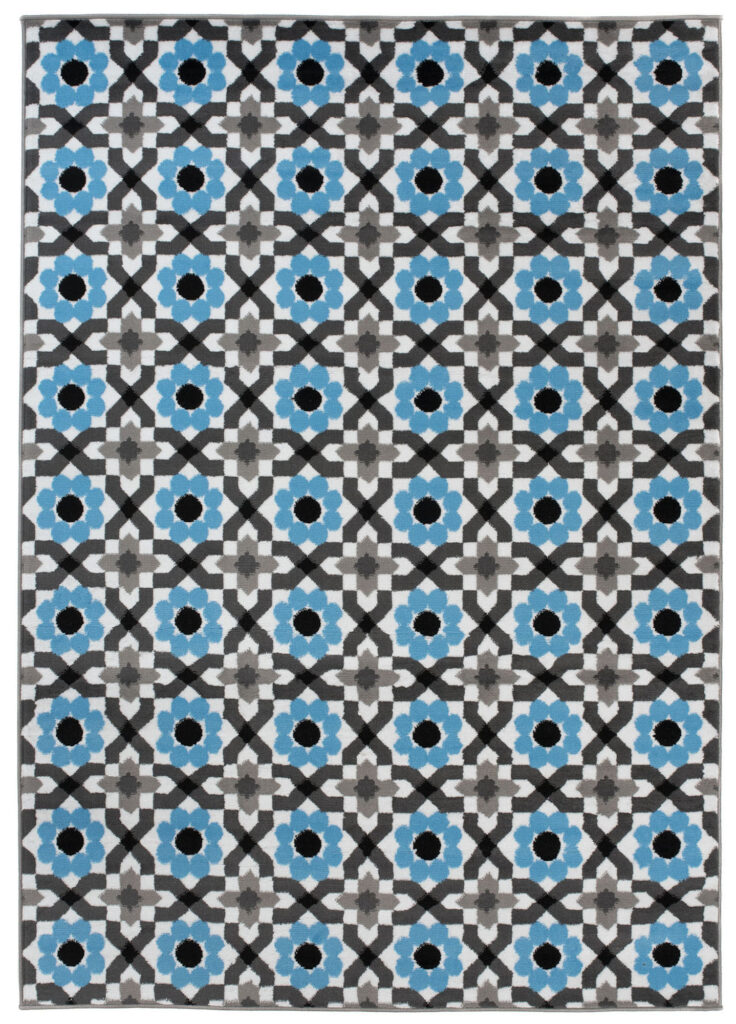 Tappeto Maya Grigio Blu Floreale Mosaico