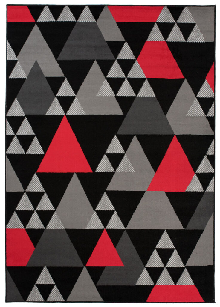 Tappeto Maya Grigio Rosso Geometrico Triangoli