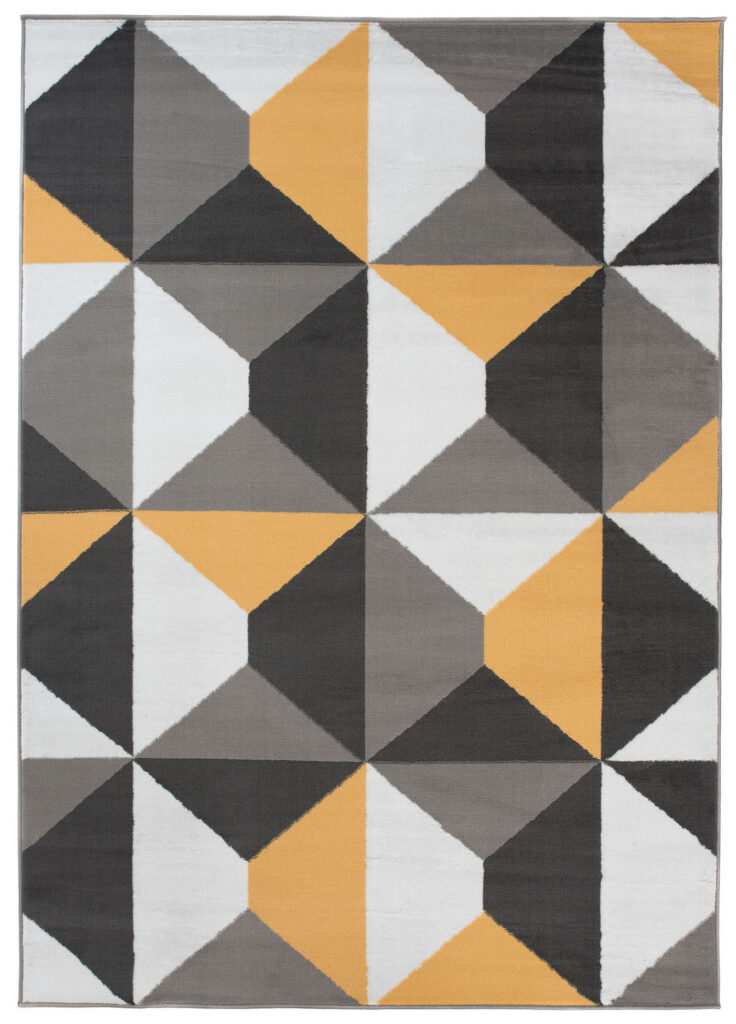 Tappeto Maya Grigio Giallo Trapezi Quadrati