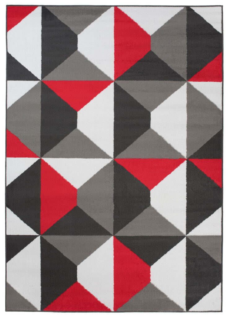 Tappeto Maya Grigio Rosso Trapezi Quadrati