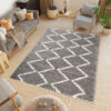 Tappeto Boho con Frange Grigio Zigzag Shaggy