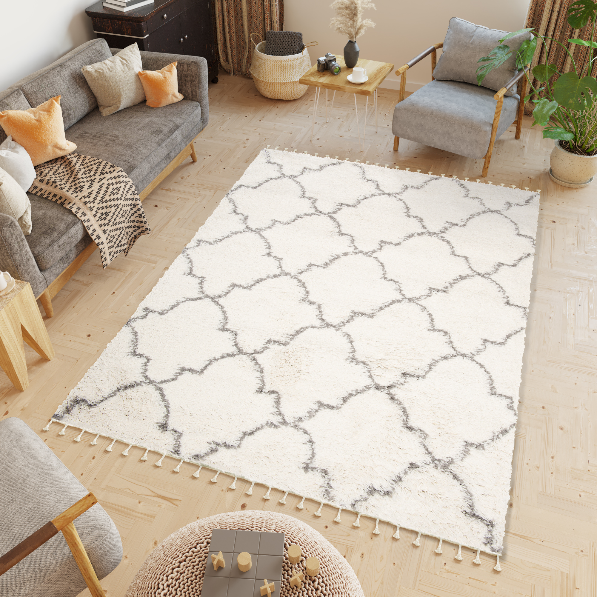 Tappeto Boho con Frange Crema Marocchino Trifoglio