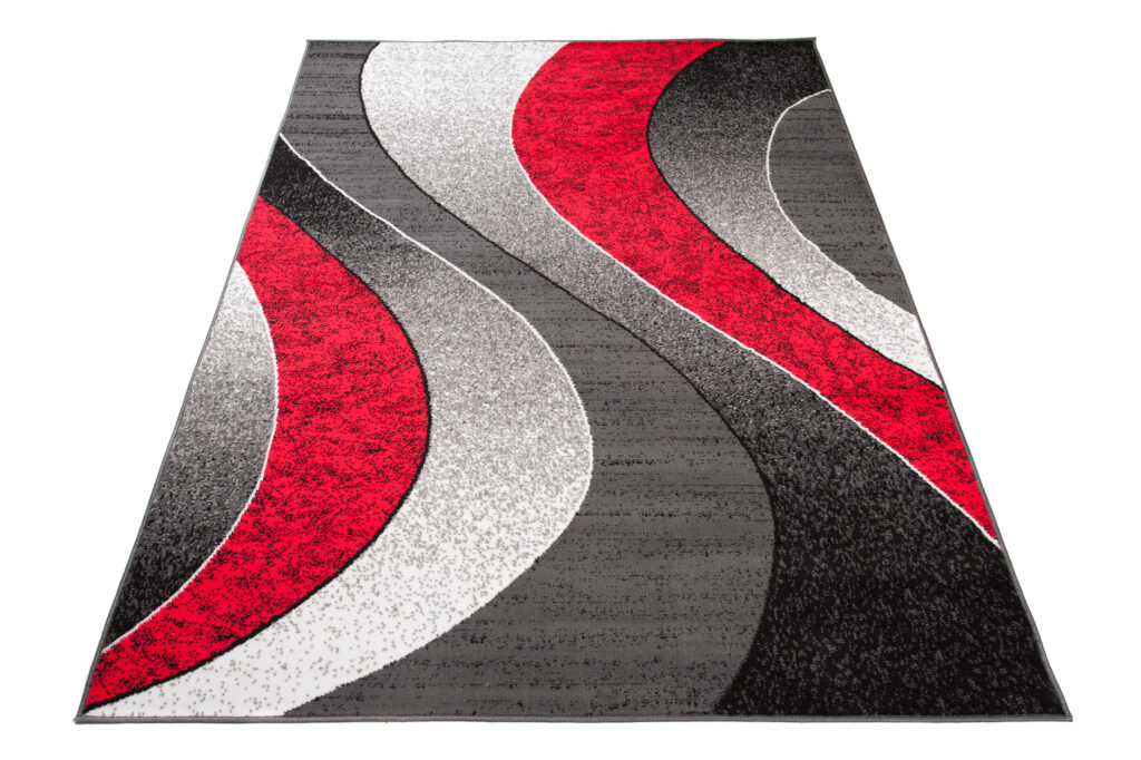 Tappeto Luxury Grigio Rosso Geometrico Onde