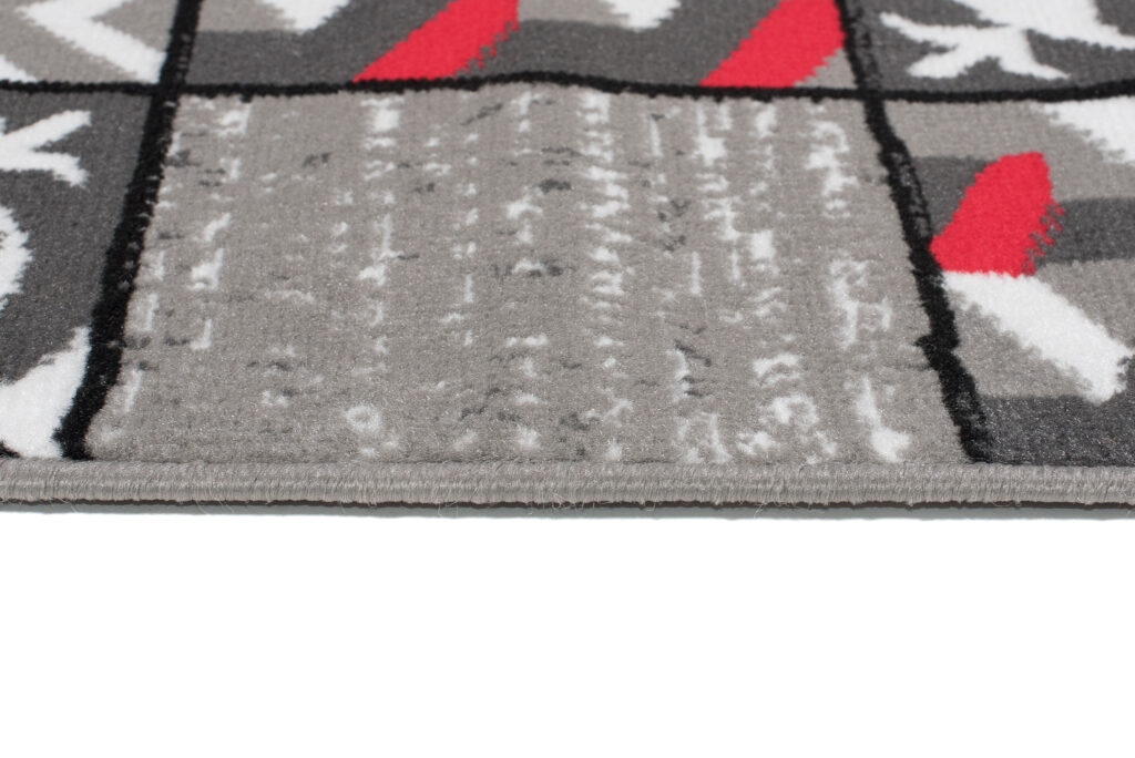 Tappeto Maya Grigio Rosso Quadrati Mosaico