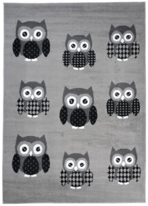 Tappeto Luxury Per Bambini Con Gufi Grigio Moderno A Pelo Corto