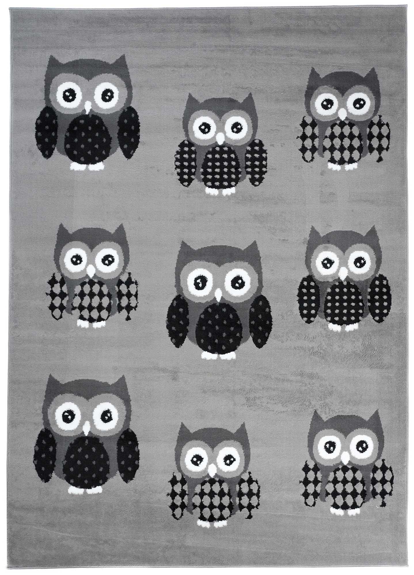 Tappeto Luxury Per Bambini Con Gufi Grigio Moderno A Pelo Corto