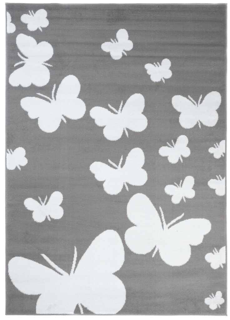 Tappeto Luxury Grigio Bianco Farfalle per Bambini