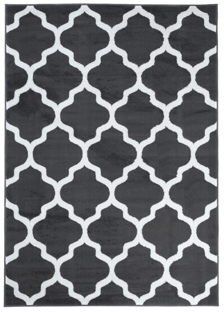 Tappeto Luxury Grigio Scuro Bianco Geometrico Trellis