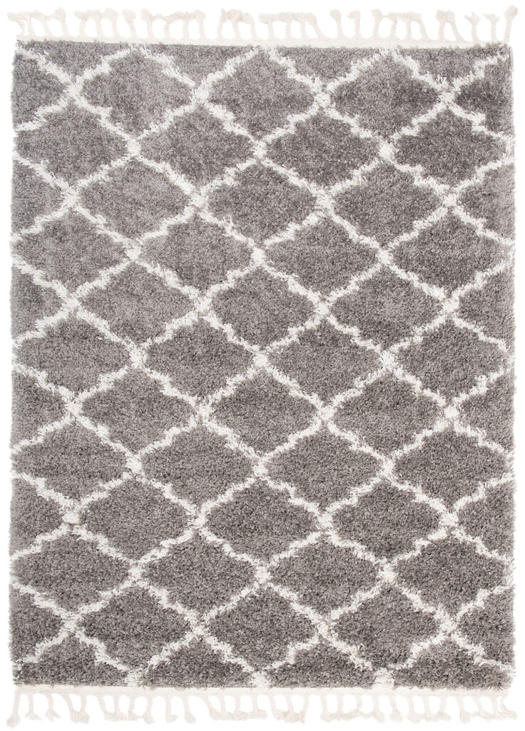 Tappeto Boho con Frange Grigio Trellis Shaggy