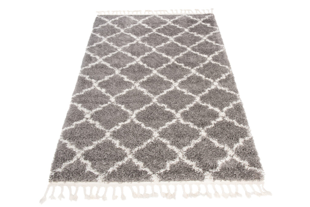 Tappeto Boho con Frange Grigio Trellis Shaggy
