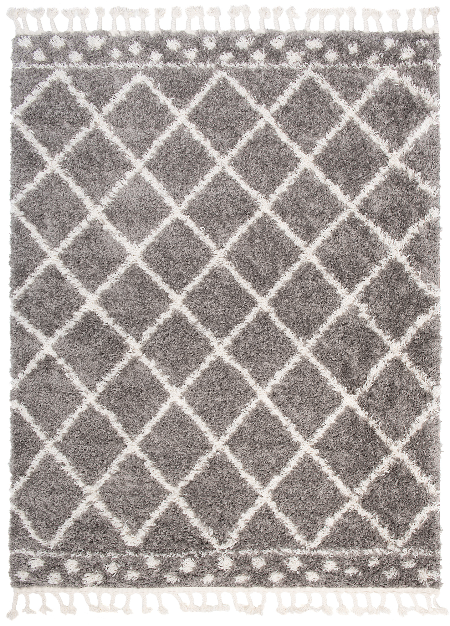 Tappeto Boho con Frange Grigio a Scacchi a Pois Shaggy