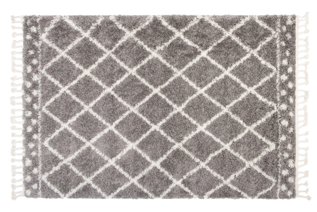Tappeto Boho con Frange Grigio a Scacchi a Pois Shaggy