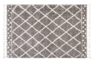 Tappeto Boho con Frange Grigio a Scacchi a Pois Shaggy