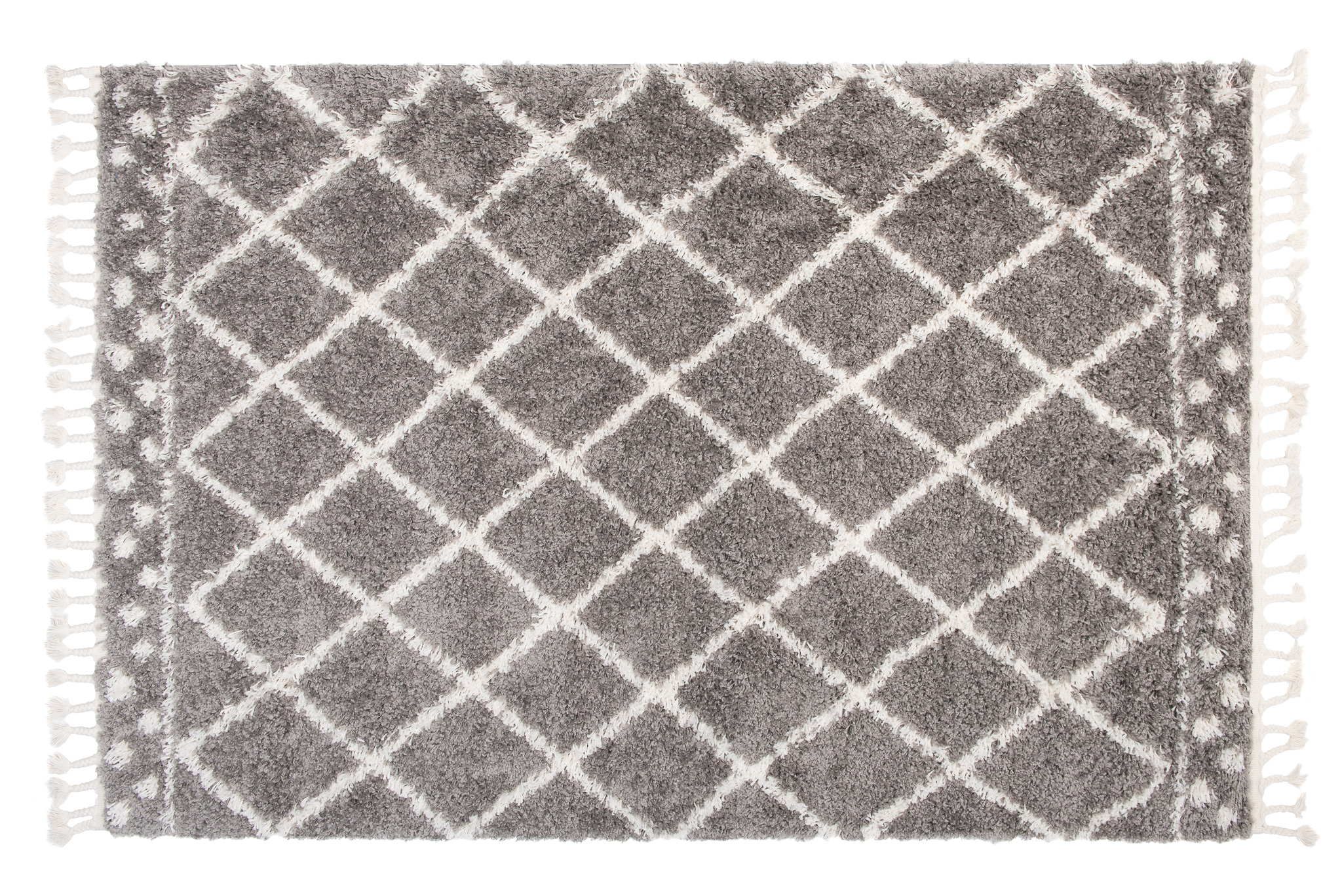 Tappeto Boho con Frange Grigio a Scacchi a Pois Shaggy