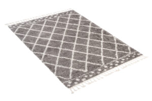 Tappeto Boho con Frange Grigio a Scacchi a Pois Shaggy