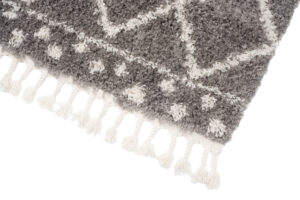 Tappeto Boho con Frange Grigio a Scacchi a Pois Shaggy