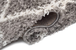 Tappeto Boho con Frange Grigio a Scacchi a Pois Shaggy