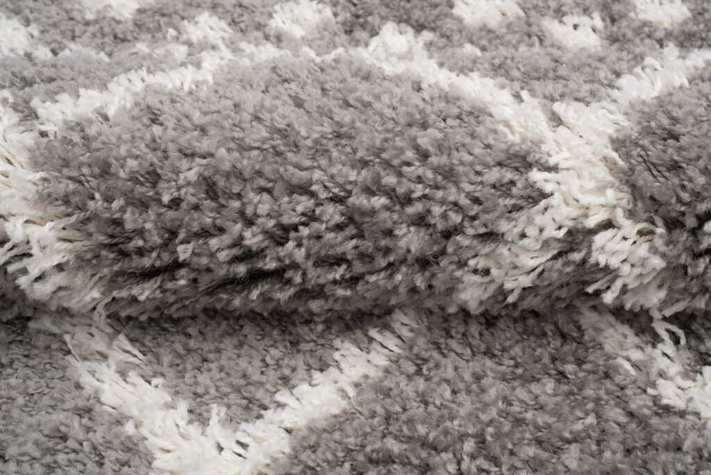 Tappeto Boho con Frange Grigio a Scacchi a Pois Shaggy
