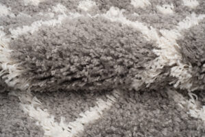 Tappeto Boho con Frange Grigio a Scacchi a Pois Shaggy