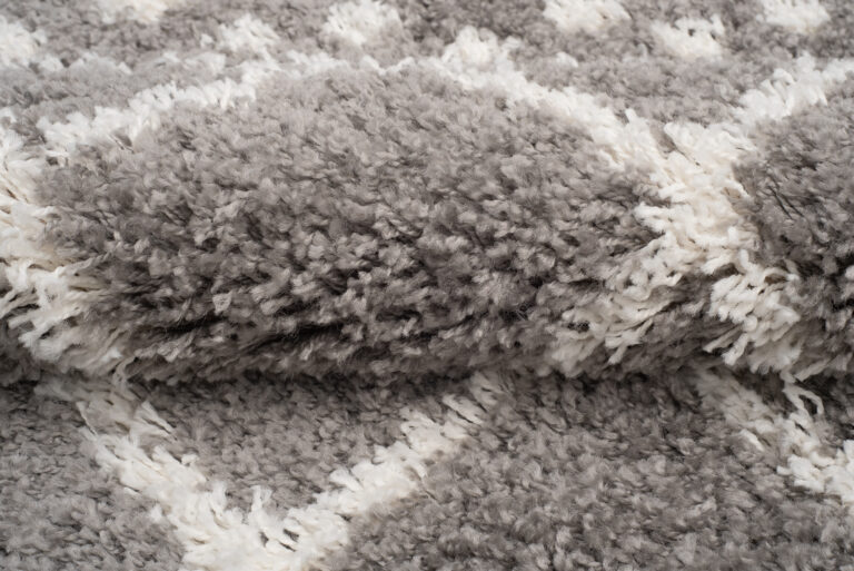 Tappeto Boho con Frange Grigio a Scacchi a Pois Shaggy