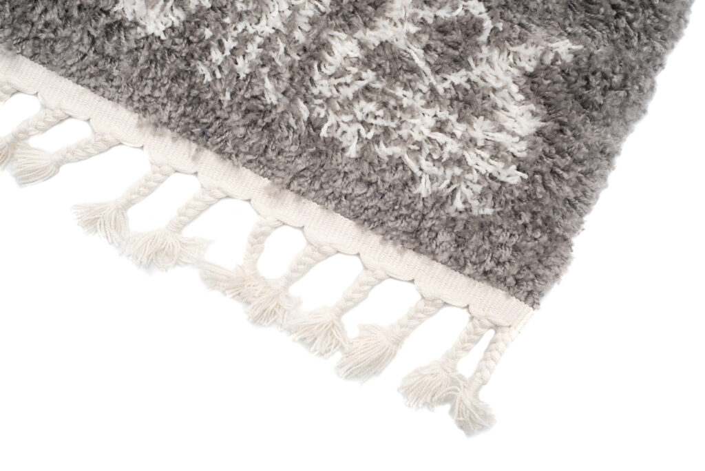 Tappeto Boho con Frange Grigio Etnico Shaggy