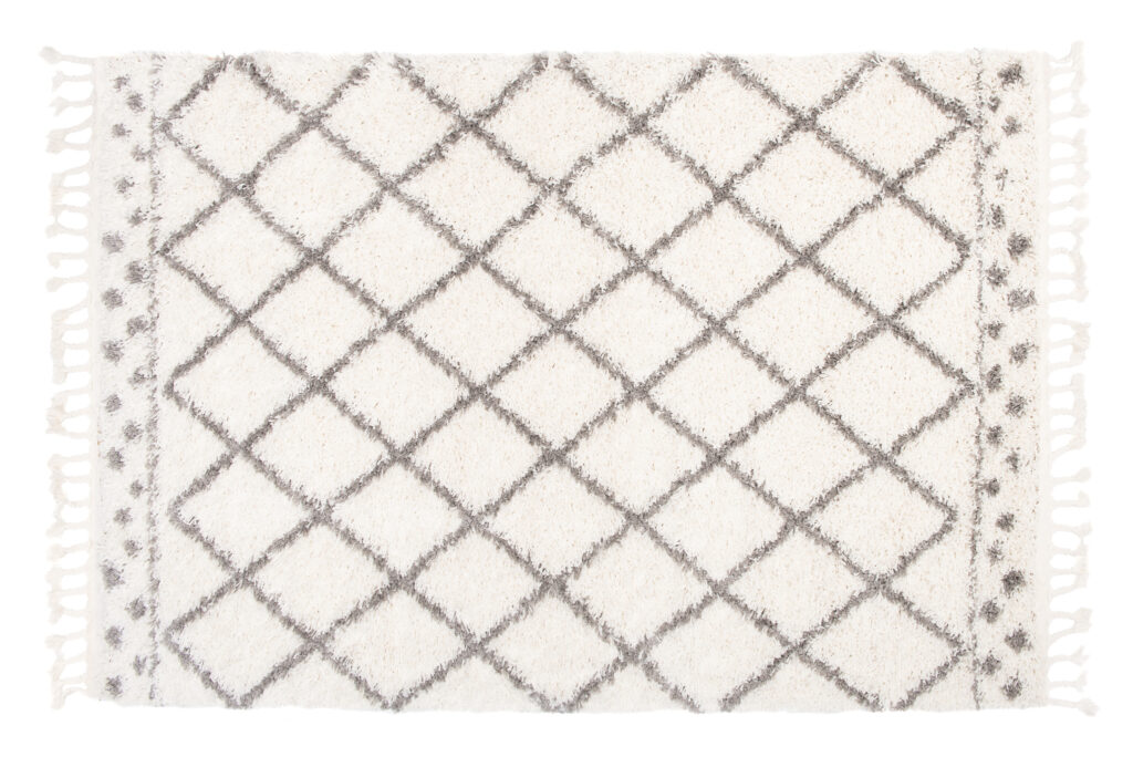 Tappeto Boho con Frange Crema a Scacchi a Pois Shaggy
