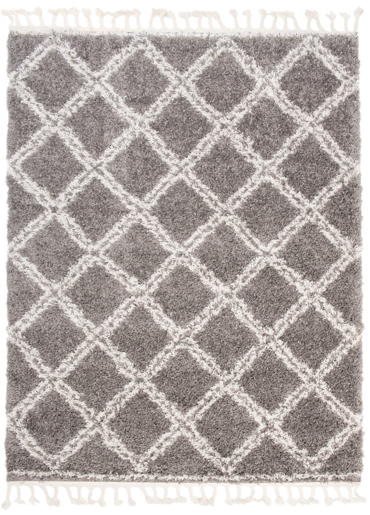Tappeto Boho con Frange Grigio a Scacchiera Shaggy