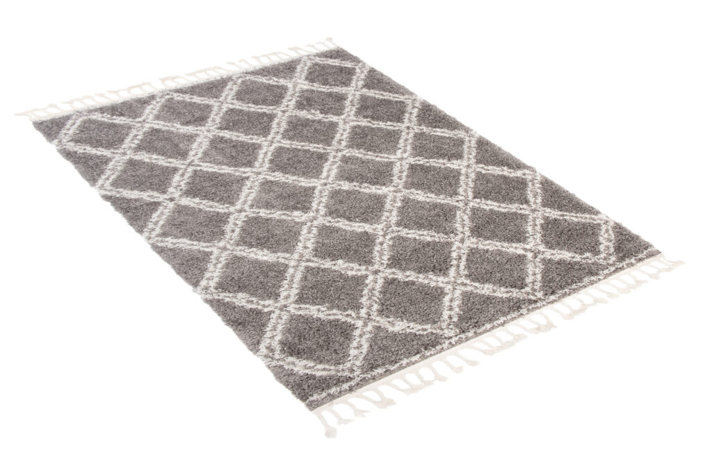 Tappeto Boho con Frange Grigio a Scacchiera Shaggy