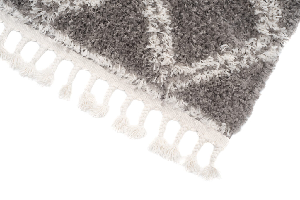 Tappeto Boho con Frange Grigio a Scacchiera Shaggy