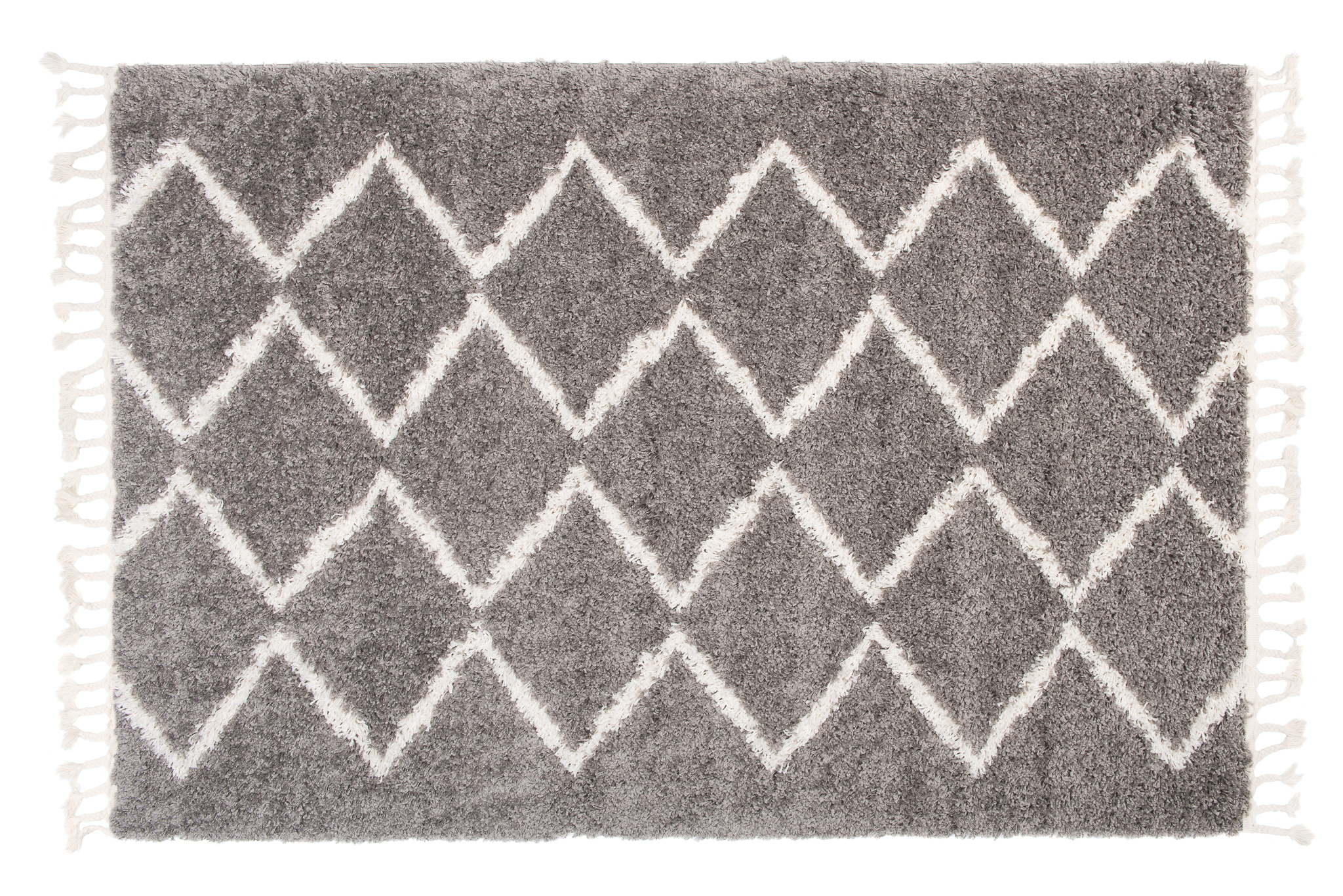 Tappeto Boho con Frange Grigio Zigzag Shaggy