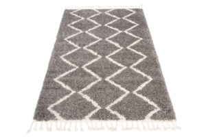 Tappeto Boho con Frange Grigio Zigzag Shaggy