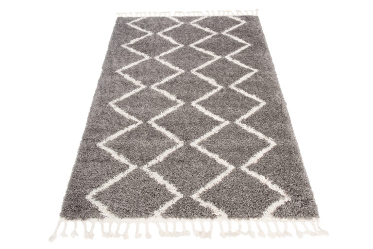 Tappeto Boho con Frange Grigio Zigzag Shaggy