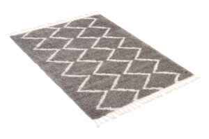 Tappeto Boho con Frange Grigio Zigzag Shaggy