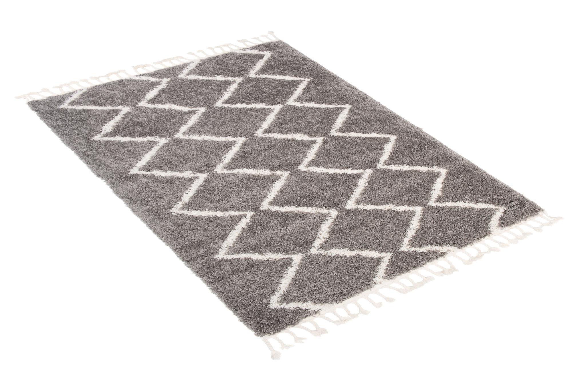 Tappeto Boho con Frange Grigio Zigzag Shaggy