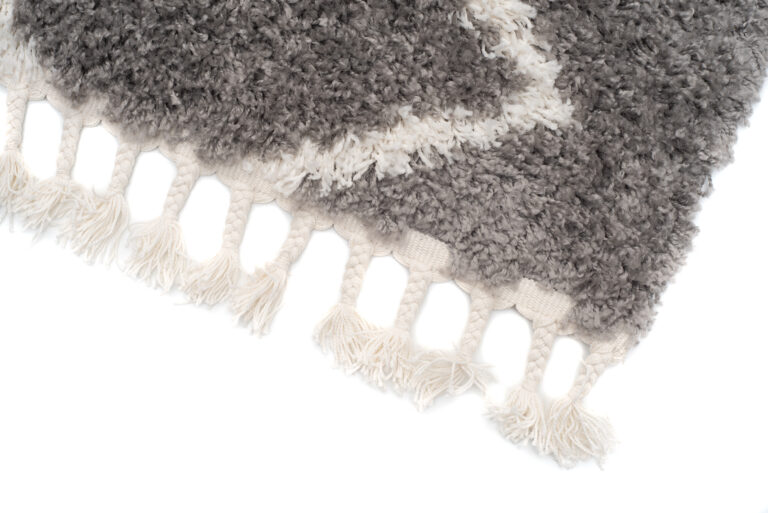 Tappeto Boho con Frange Grigio Zigzag Shaggy