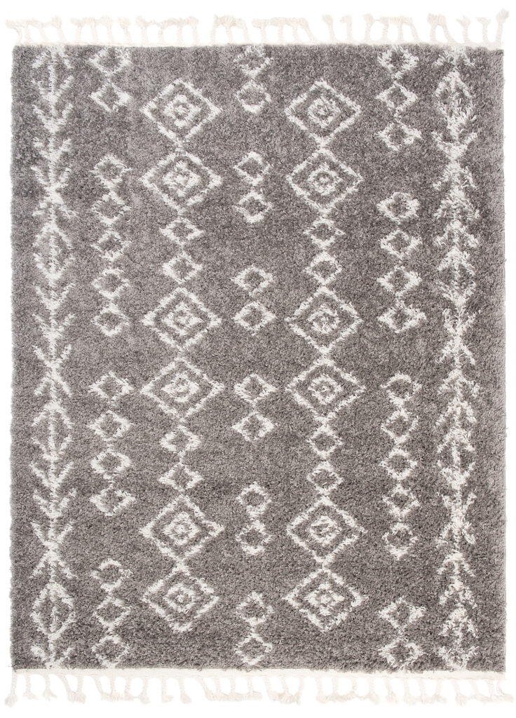 Tappeto Boho con Frange Grigio Geometrico Shaggy