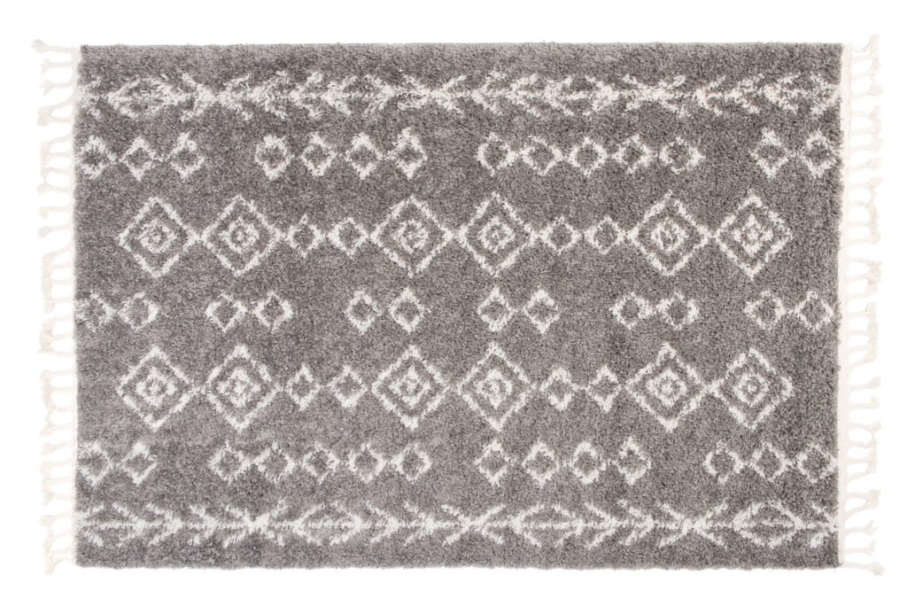 Tappeto Boho con Frange Grigio Geometrico Shaggy