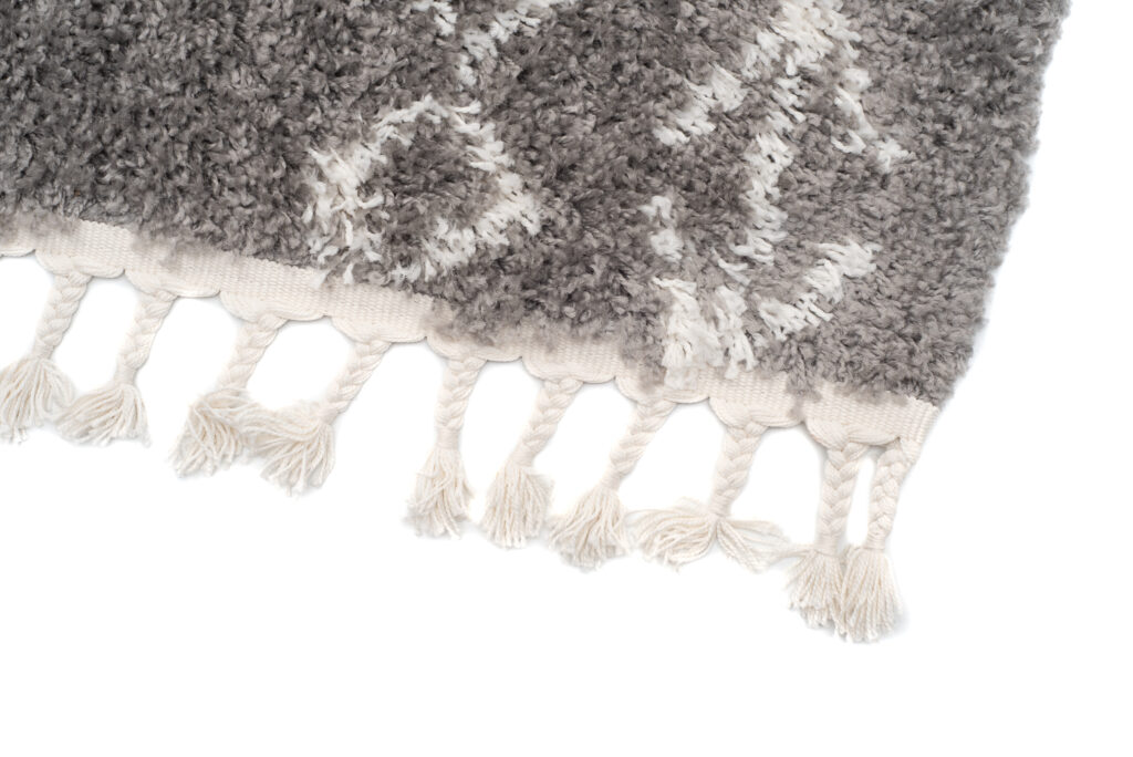 Tappeto Boho con Frange Grigio Geometrico Shaggy