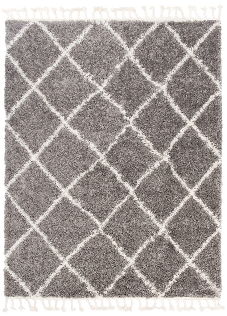 Tappeto Boho con Frange Grigio Rombi Shaggy