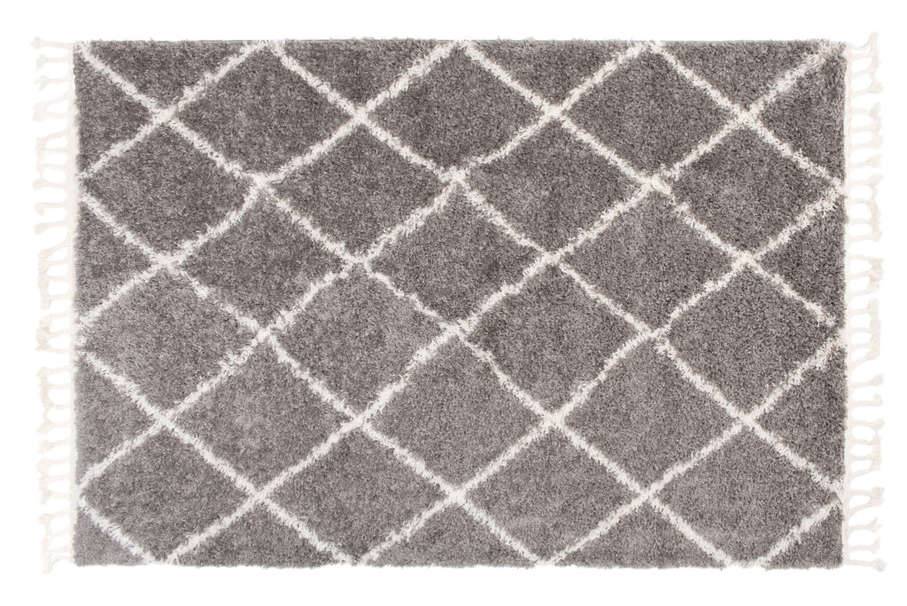 Tappeto Boho con Frange Grigio Rombi Shaggy