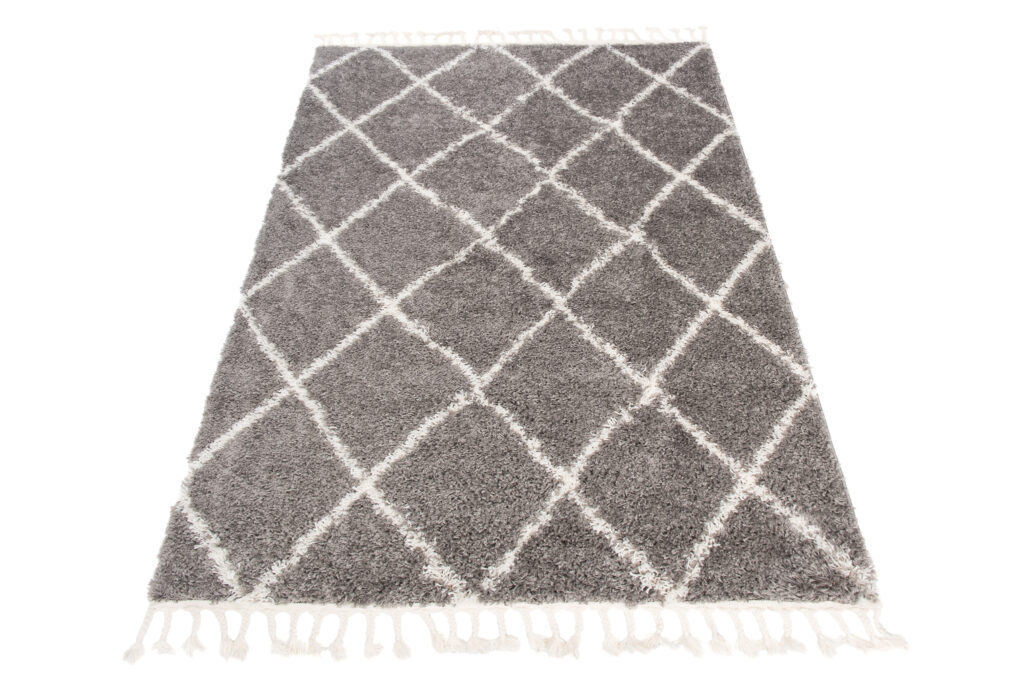 Tappeto Boho con Frange Grigio Rombi Shaggy
